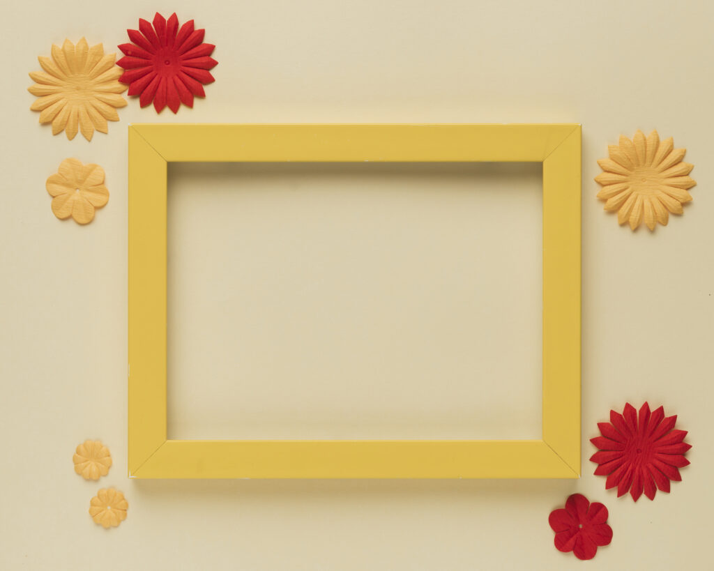 beautiful paper flower cutout wooden frame border beige background